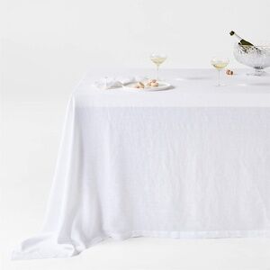 Crate and Barrel 100% linen European Flax white tablecloth oversize 100 x 144 in